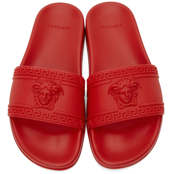 Versace Medusa Palazzo Red Rubber Logo Slide Pool Sandal Flip Flop Flat 44 11 main image 8